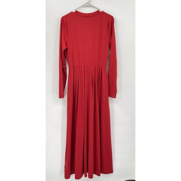 Halara Womens Stand Collar‎ Long Sleeve Flare Maxi Dress Size L Red Casual NWOT - Picture 9 of 10